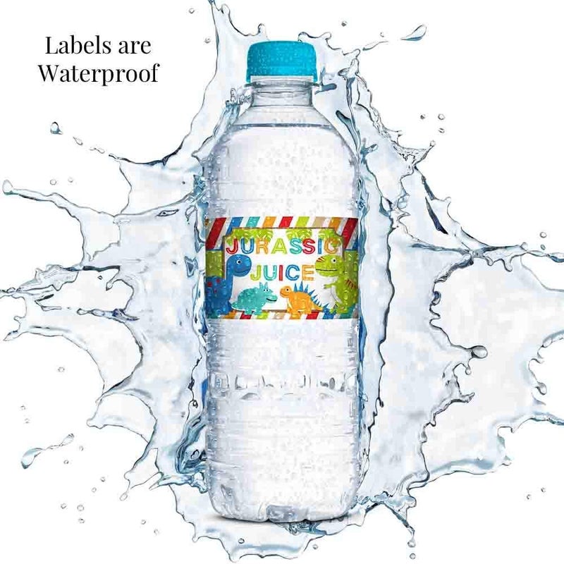 Amanda Creation Jurassic Juice Dinosaur Birthday Party Waterproof Water Bottle Sticker Wrappers for Boys, 20 1.75" x 8.5" Wrap Around Labels by AmandaCreation - Image 3